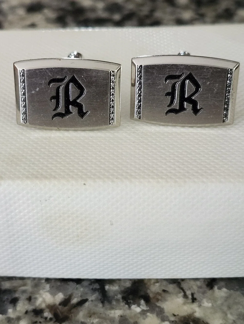 Black Monogram 'R' Silver-Tone Men's Cufflinks